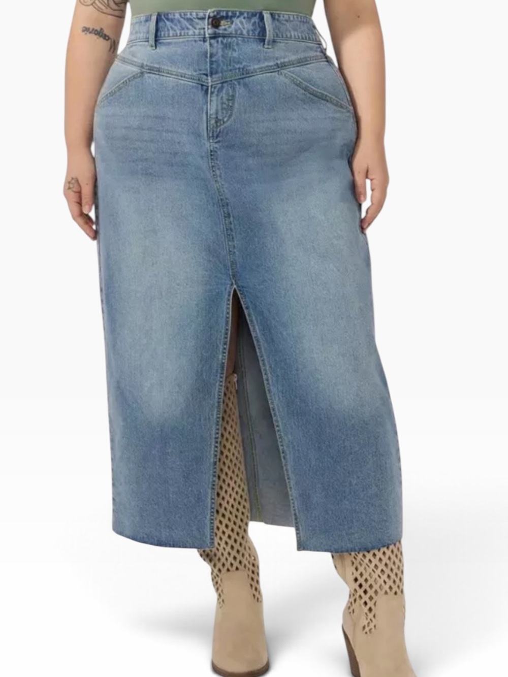 Torrid Blue Denim "Festi" Front Slit Skirt 22
